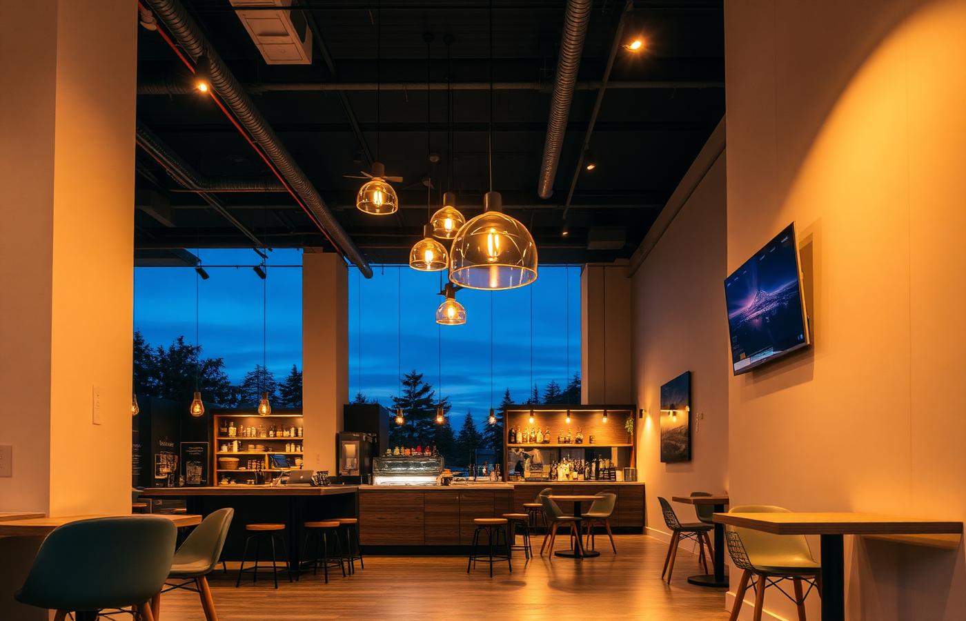Commercial café fit-out with feature pendant lighting